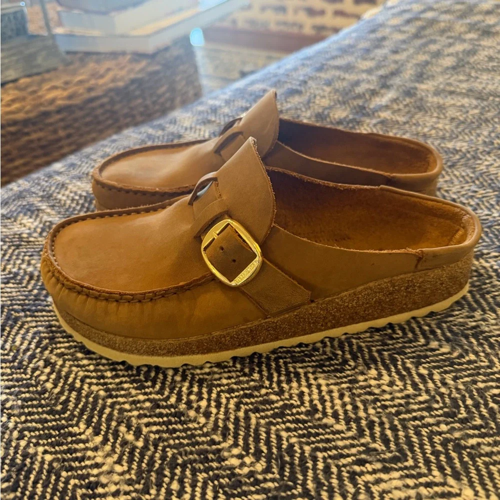 Brown Suede Slip-On Clogs with Buckle - Picture 8 of 9